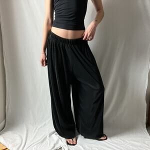 90s vintage black pleated minimalist low rise wide leg relaxed pull on pants